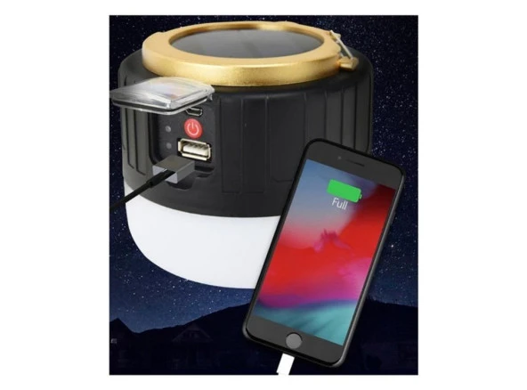 G-300W Kamp Lambası Solar Güneş Enerjili Ampül 26 SMD Led Şarjlı El Feneri Powerbank 5 Mod - Resim 5