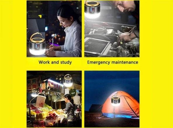 G-300W Kamp Lambası Solar Güneş Enerjili Ampül 26 SMD Led Şarjlı El Feneri Powerbank 5 Mod - Resim 6