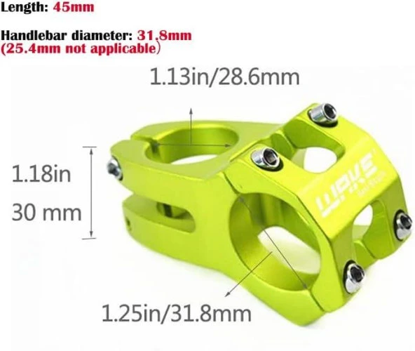 Wake Yeşil Bisiklet Kısa Gidon Boğazı 40mm Bisiklet Yedek Parça Aksesuarı - 4