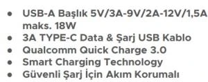 Sprange Tel Aks.Şarj Adaptör Usb-A T-30 (5V/3A-9V/2A-12V/1,5A Maks.18W) - 2