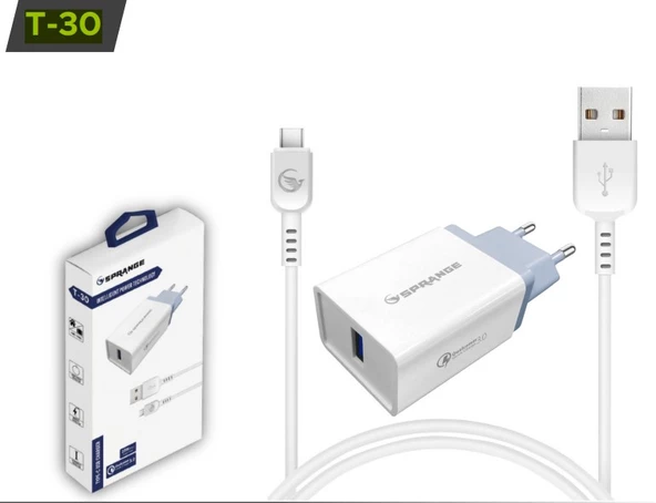 Sprange Tel Aks.Şarj Adaptör Usb-A T-30 (5V/3A-9V/2A-12V/1,5A Maks.18W)
