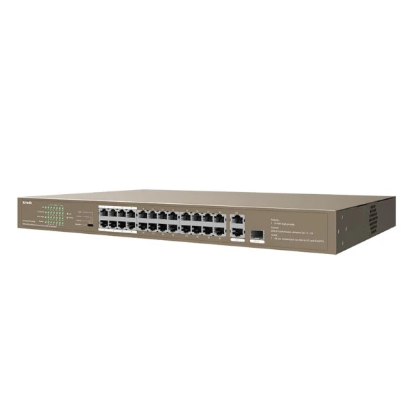 TENDA 24port 250w FULL PoE TEF1126P-24-250W 10/100/ 2x1000 1X SFP Yönetilemez Switch RackMount - Resim 2