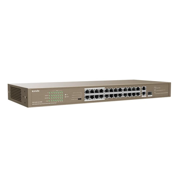 TENDA 24port 250w FULL PoE TEF1126P-24-250W 10/100/ 2x1000 1X SFP Yönetilemez Switch RackMount - Resim 3