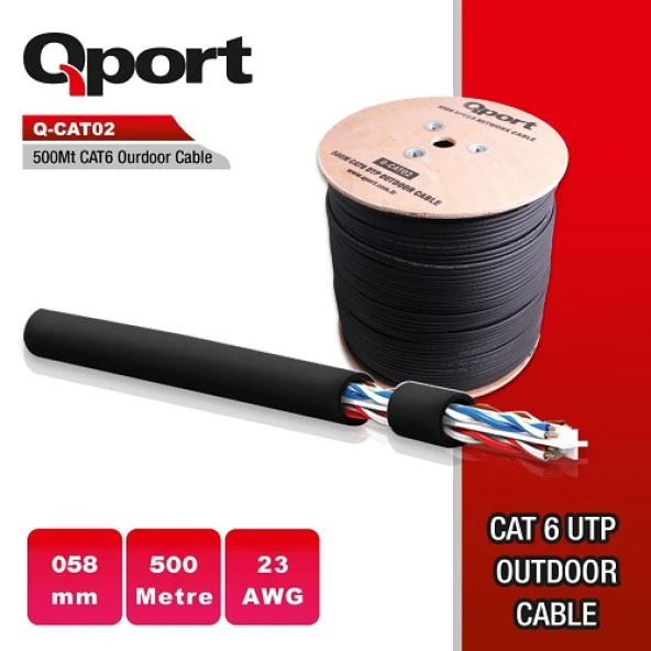 QPORT CAT6 Utp 23AWG 500m Outdoor Makaralı Kablo Q-CATO2