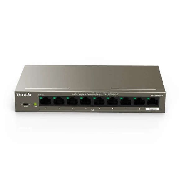 TENDA 8port 102w FULL PoE TEG1109P-8-102W GIGABIT Yönetilemez Switch Masaüstü - Resim 2