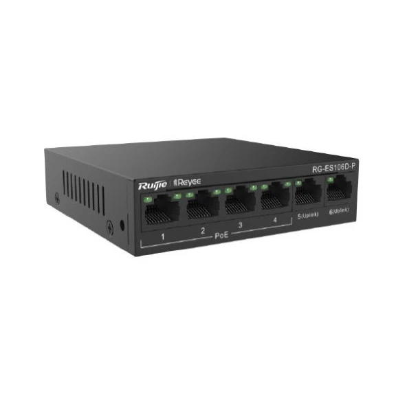 RUIJIE 5port 58w 4port PoE RG-ES106D-P 10/100 Yönetilemez Switch ürün görseli