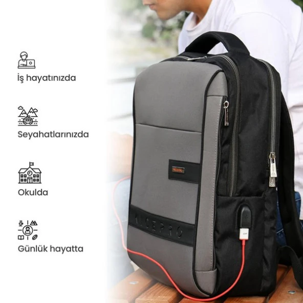 NPO Prestige Smart 16" Gri Notebook Sırt Çantası - 6