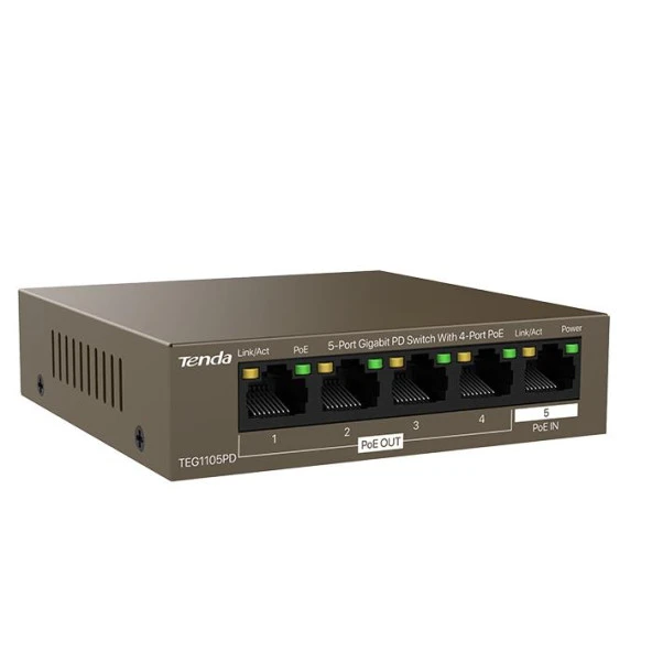 TENDA 5port 30w 4port PoE TEG1105PD GIGABIT Yönetilemez Switch - Resim 2