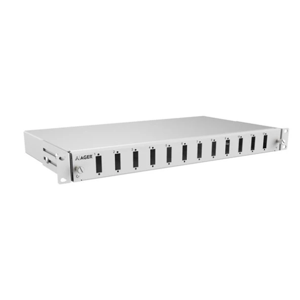 AGER 1U 12 Fiberli SM SC DX Fiber Optik Beyaz Patch Panel Rack Tipi Boş (Kaset dahil)