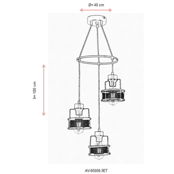 AVONNI AV-65058-3ET Eskitme/Siyah Kaplama Modern Avize E27 Metal 40cm - 2