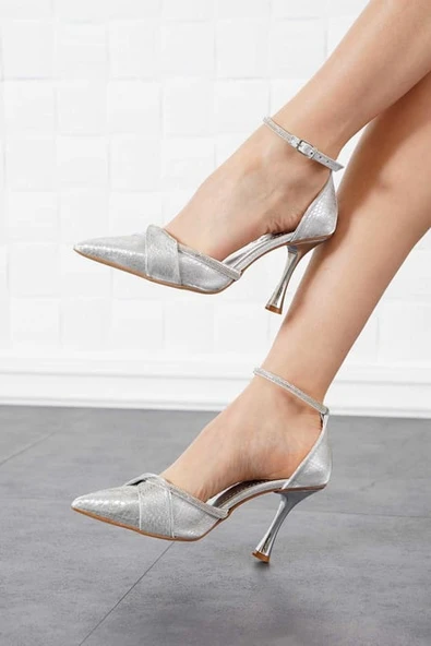 Feles Bilek Şerit Taş Detaylı Topuklu Stiletto Kadın Ayakkabı - Resim 8