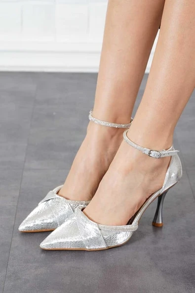 Feles Bilek Şerit Taş Detaylı Topuklu Stiletto Kadın Ayakkabı ürün görseli
