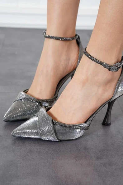 Feles Bilek Şerit Taş Detaylı Topuklu Stiletto Kadın Ayakkabı - Resim 4