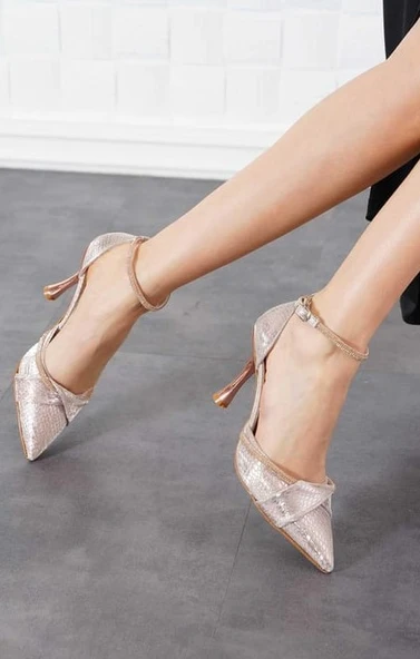 Feles Bilek Şerit Taş Detaylı Topuklu Stiletto Kadın Ayakkabı - 8
