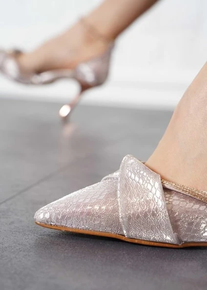 Feles Bilek Şerit Taş Detaylı Topuklu Stiletto Kadın Ayakkabı - Resim 13