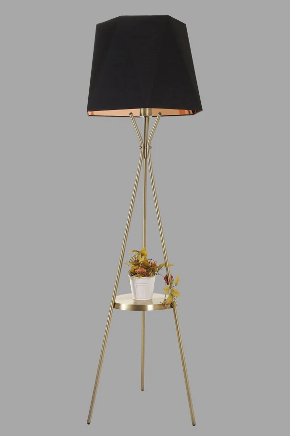 Venedik Sehpalı Eskitme Lambader Altıgen Siyah Abajurlu 8423-10 - 2