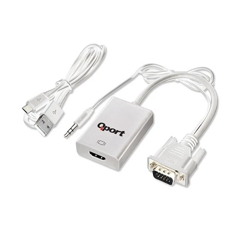 QPORT Q-VH 0.15metre VGA- HDMI Görüntü Adaptörü Beyaz Sesli 1080p - Resim 2