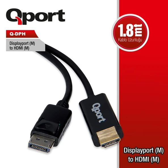 QPORT Q-DPH 1.8metre DP-HDMI Görüntü Kablosu