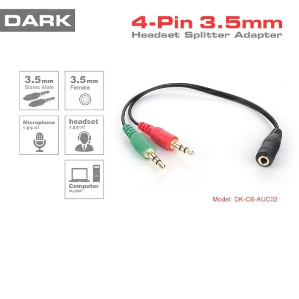 DARK DK-CB-AUC02 1x dişi 2x erkek Stereo Ses Ara Kablosu - 1