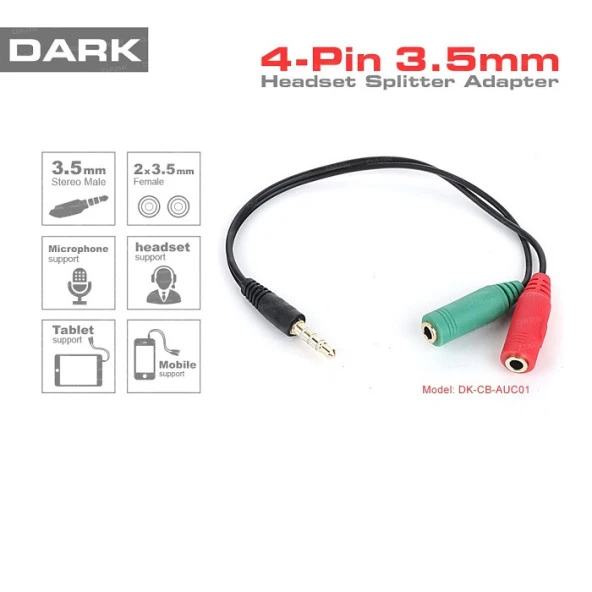 DARK DK-CB-AUC01 1x erkek Stereo 2x dişi Ses Ara Kablosu ürün görseli