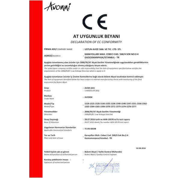 Avonni 1573 Modern Avize, 125 w, Eskitme - 4