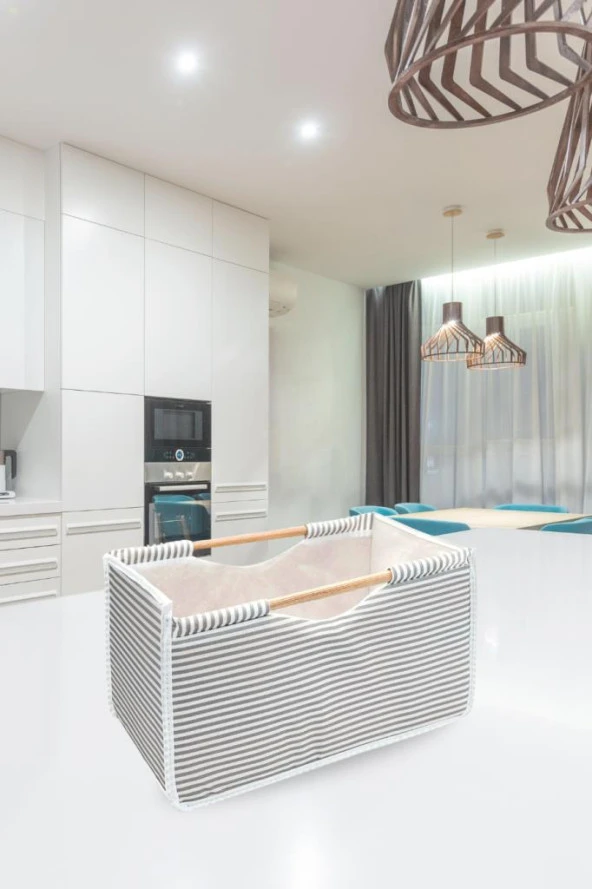 Flosoft Çok Amaçlı Kutu, Dolap Raf Düzenleyici, Dekoratif Ahşap Saplı Saklama Kutusu 32x17x18 cm - 2