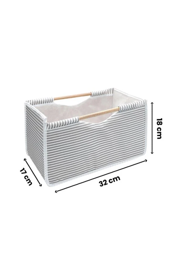 Flosoft Çok Amaçlı Kutu, Dolap Raf Düzenleyici, Dekoratif Ahşap Saplı Saklama Kutusu 32x17x18 cm - 5