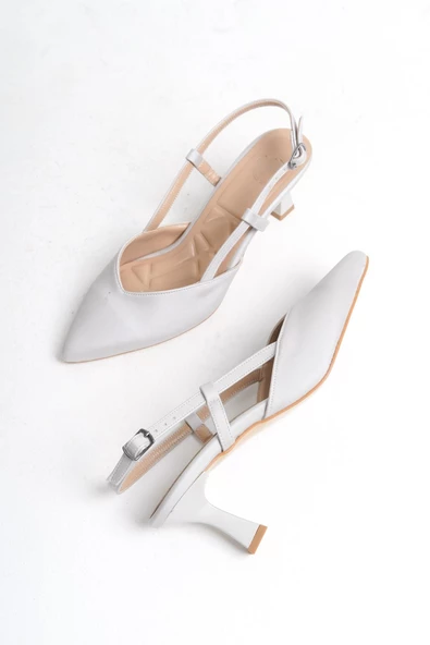 MiniParis Gümüş Stiletto Arkası Açık Abiye Ayakkabı ürün görseli 1