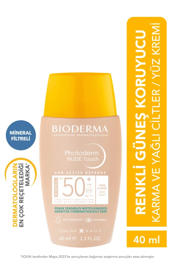 Photoderm Nude Touch SPF50+ Very Light Karma Yağlı Ciltler Kapatıcı Etkili Renkli Güneş Kremi 40 ml