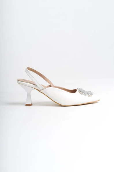 Elizabeth Beyaz Taşlı Stiletto Arkası Açık Abiye Ayakkabı - 4