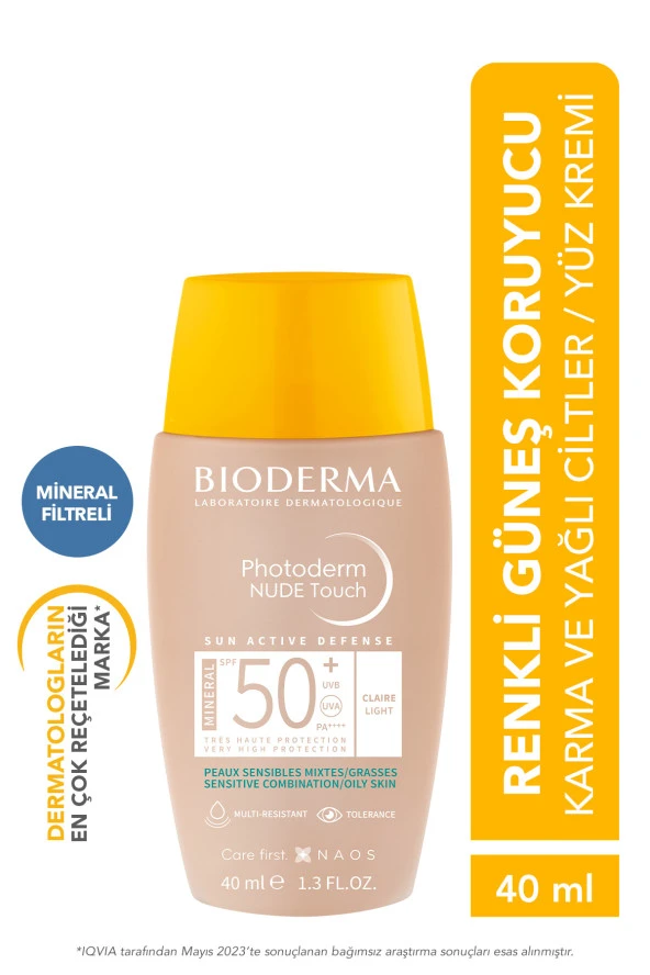 Photoderm Nude Touch SPF50+ Light Karma Yağlı Ciltler Kapatıcı Etkili Renkli Güneş Kremi 40 ml