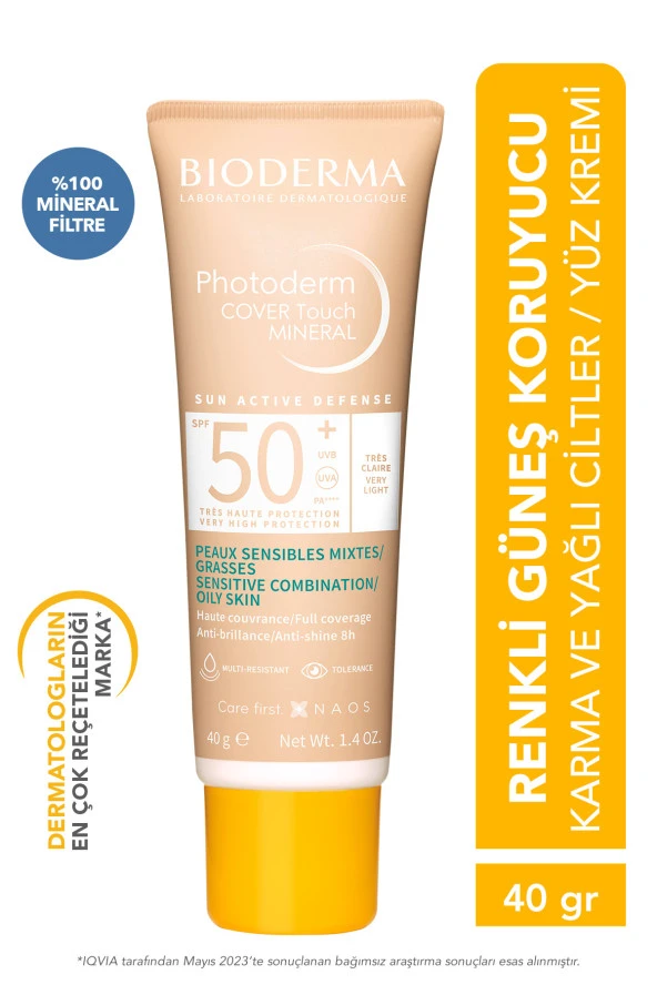 Photoderm Cover Touch SPF50+ Very Light Karma Yağlı Ciltler Kapatıcı Etkili Renkli Güneş Kremi 40 ml