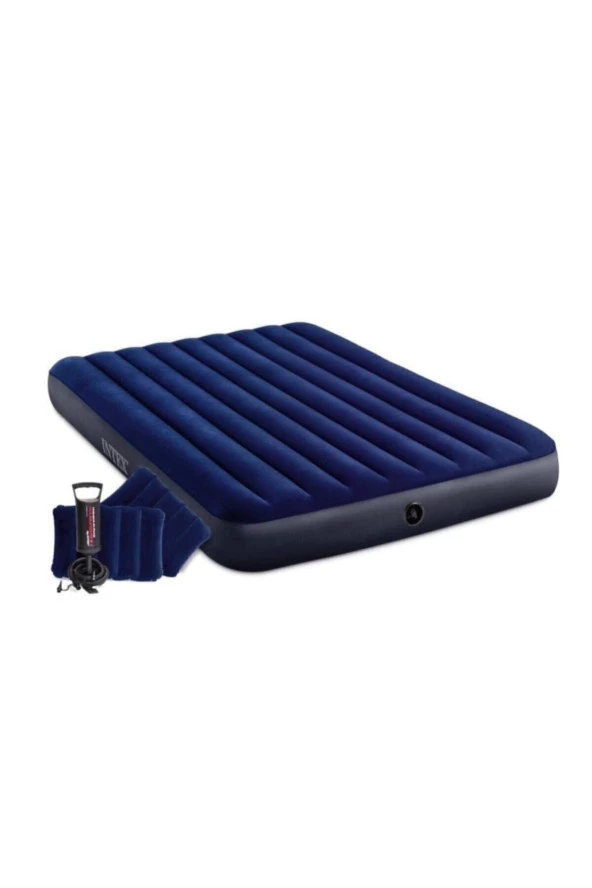 Intex Çift Kişilik Şişme Yatak + 2 Yastık + Pompa / Kamp Seti - 4