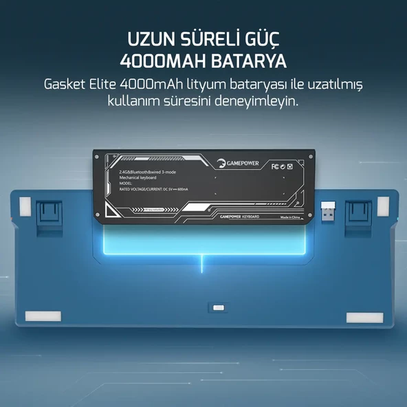 Gamepower Gasket Elite X RGB Wireless/Bluetooth/Kablolu Mekanik Hot-Swap Yağlı Switch Gasket Gaming Klavye - 6