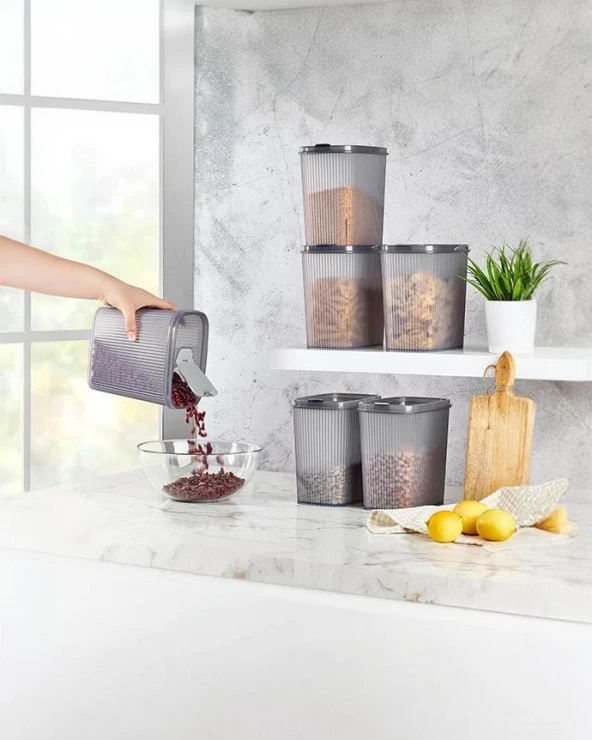 4'lü Erzak Kabı, Saklama Kabı Seti - Plastik Erzak Kabı Takımı - 2.5 Litre, 4 Litre - 2