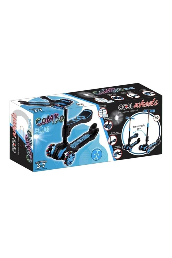 Combo 3-7 Yaş Led Işıklı 3 Tekerlek Oturaklı Yükseklik Ayarlı Katlanabilir Çocuk Scooter - 5