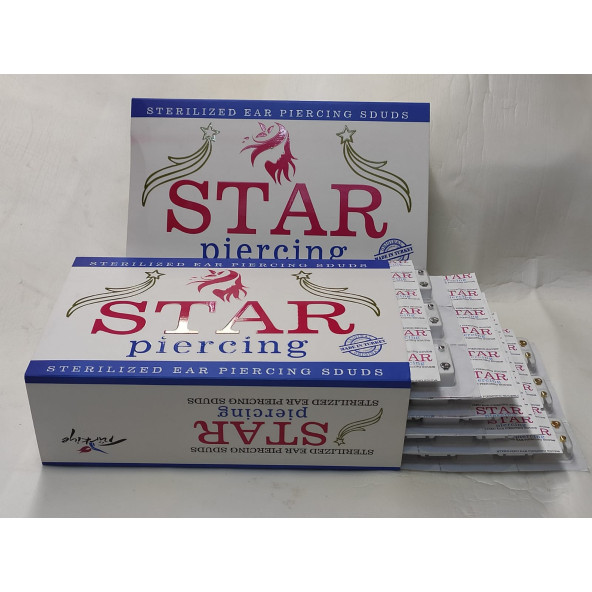 Star Kulak Delme Küpesi Sarıya Beyaz Taşlı 1 Düzine (12 Çift - 1 Plaka) - 2