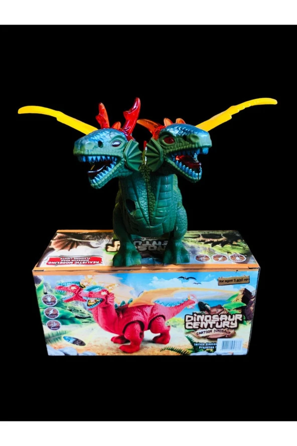 Sesli Işıklı Resimli Hareketli Çift Başlı Dinazor - Resim 2