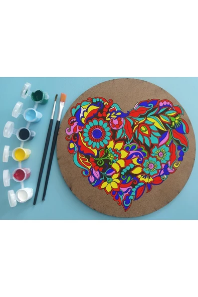 dudu ahşap 2'li Mandala Boyama Seti- Aile Etkinliği-2 Ham Mdf Plaka, 6 Renk Boya,2 Fırça Model-40 - 4