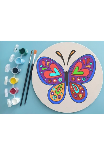 dudu ahşap 2'li Mandala Boyama Seti- OKUL - Aile Etkinliği-2 Ham Mdf Plaka, 6 Renk Boya,2 Fırça Model-22 - 4