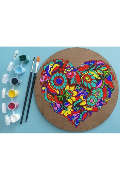 dudu ahşap 2'li Mandala Boyama Seti- OKUL - Aile Etkinliği-2 Ham Mdf Plaka, 6 Renk Boya,2 Fırça Model-25 - 3