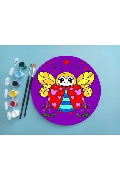 dudu ahşap 2'li Mandala Boyama Seti- OKUL - Aile Etkinliği-2 Ham Mdf Plaka, 6 Renk Boya,2 Fırça Model-28 - 4