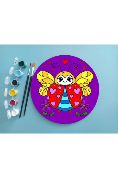 dudu ahşap 2'li Mandala Boyama Seti- OKUL - Aile Etkinliği-2 Ham Mdf Plaka, 6 Renk Boya,2 Fırça Model-37 - 4