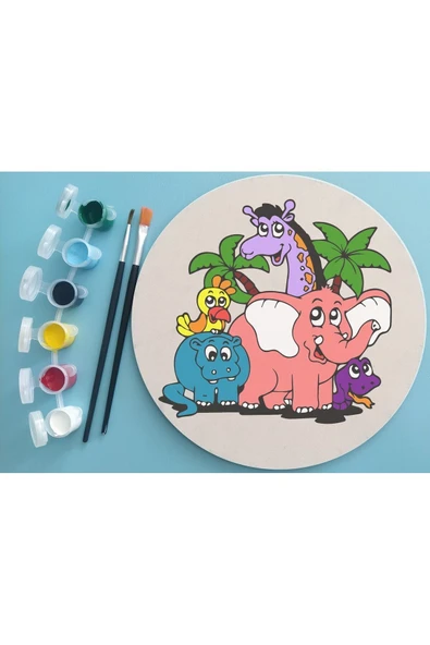 dudu ahşap 2'li Mandala Boyama Seti- OKUL - Aile Etkinliği-2 Ham Mdf Plaka, 6 Renk Boya,2 Fırça Model-50 - 4