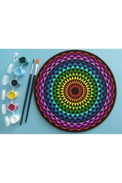 dudu ahşap 2'li Mandala Boyama Seti- OKUL - Aile Etkinliği-2 Ham Mdf Plaka, 6 Renk Boya,2 Fırça Model-35 - 3