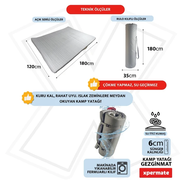 XPERMATE GezginMat Kamp Yatağı Çift kişilik Taşıma Çantalı Kamp Minderi Çadır Matı Su itici Kumaş 12 - 2