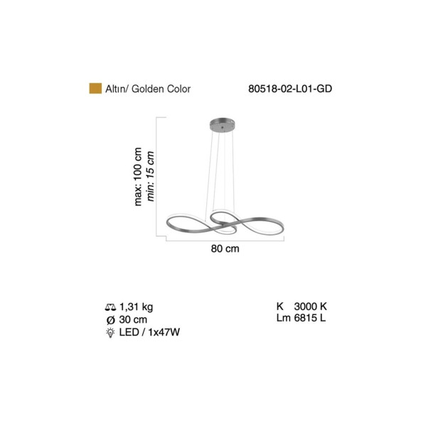 Lucea Babino Ledli Masaüstü Altın Sarkıt 47W 3000K - 3