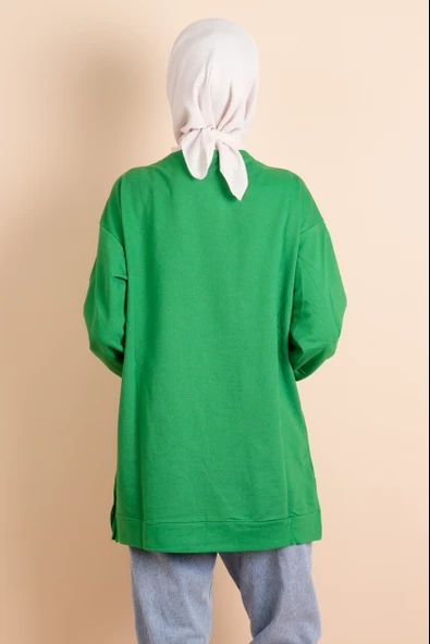 Yırtmaç Detaylı Düz Sweat Something Sweat Yeşil - 3