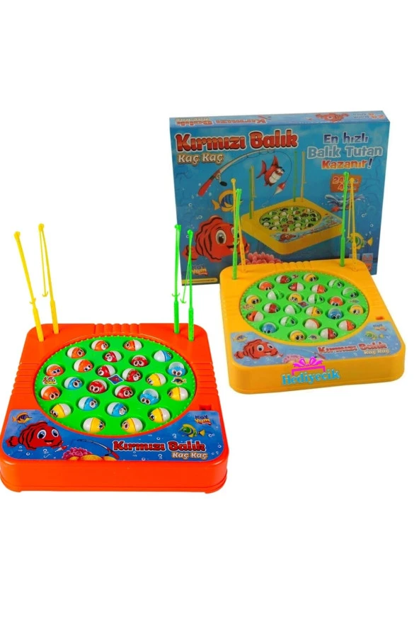 Oyuncak Kırmızı Balık Tutma Oyunu Pilli Müzikli Balık Tutma Oyunu 24 Balık 4 Oltalı Kutulu Eğlenceli