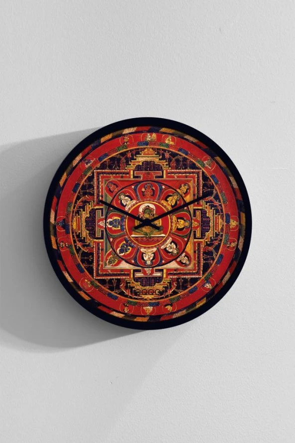 Mandala Budist 30 Cm El Yapımı Ahşap Duvar Saati
